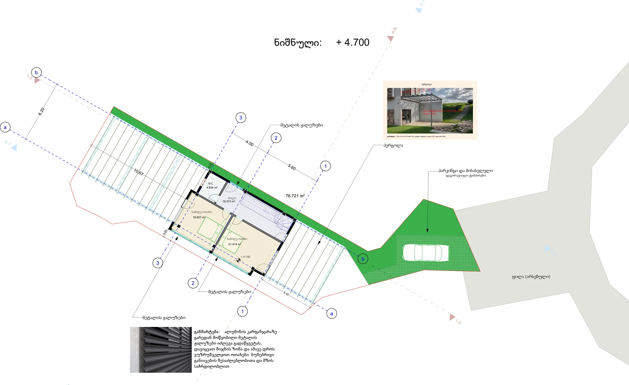 Technical plan of the bedroom level at +4.70